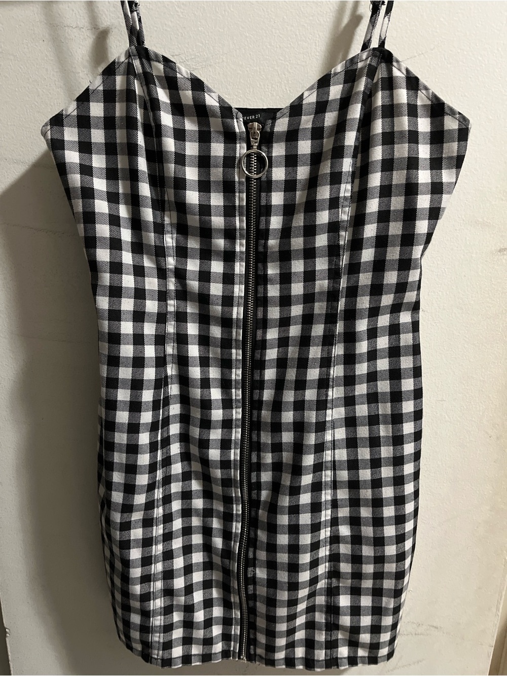 Forever 21 Black & White Gingham Zip-Front Mini Dress-size S